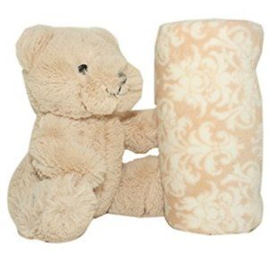 SILVER ONE Beige White Plush Bear & Blanket Set
